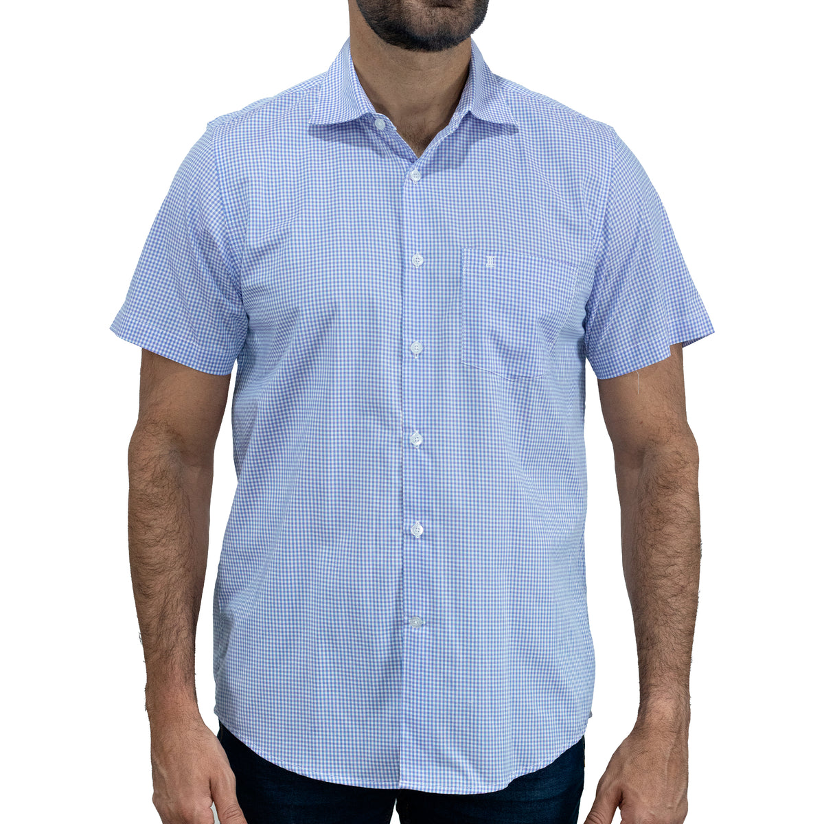 Camisa Cuadros Azul Manga Corta 100% Algodón 2607149