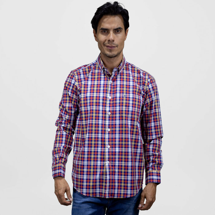 Camisa Manga Larga Estilo Cuadros Roja 100% Algodón