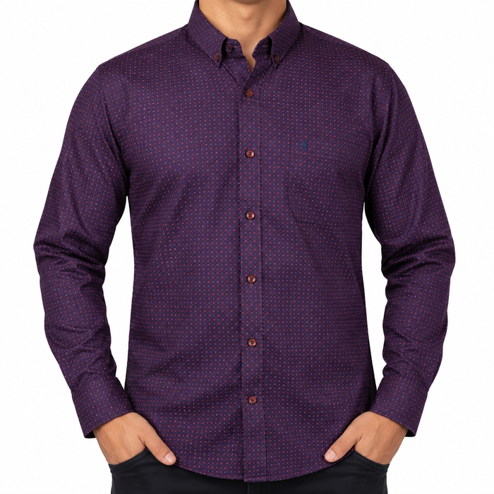 Camisa Manga Larga Con Estampado Vino de Algodón 2301019
