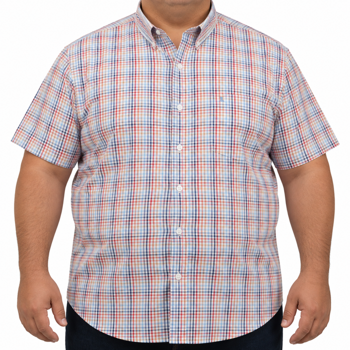 Camisa Cuadros Multicolor Manga Corta Talla Extra 100% Algodón 2312652