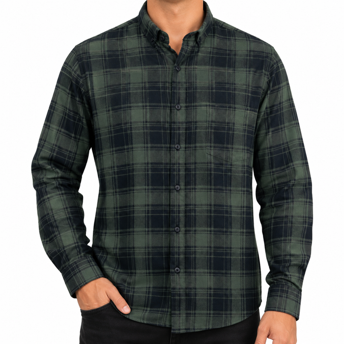 Camisa Franela Manga Larga Cuadros Verde 2410268