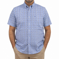 Camisa de Cuadros Azul Manga Corta 100% Algodón Talla Extra 2603027