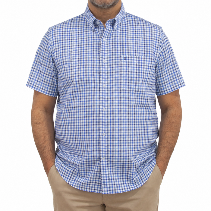 Camisa de Cuadros Azul Manga Corta 100% Algodón Talla Extra 2603027