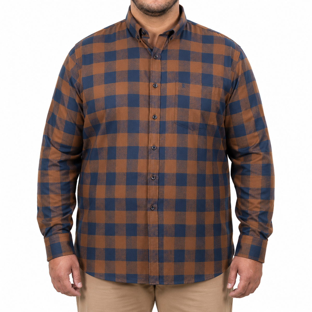 Camisa de Franela de Cuadros Naranja con Manga Larga Talla Extra 2309449