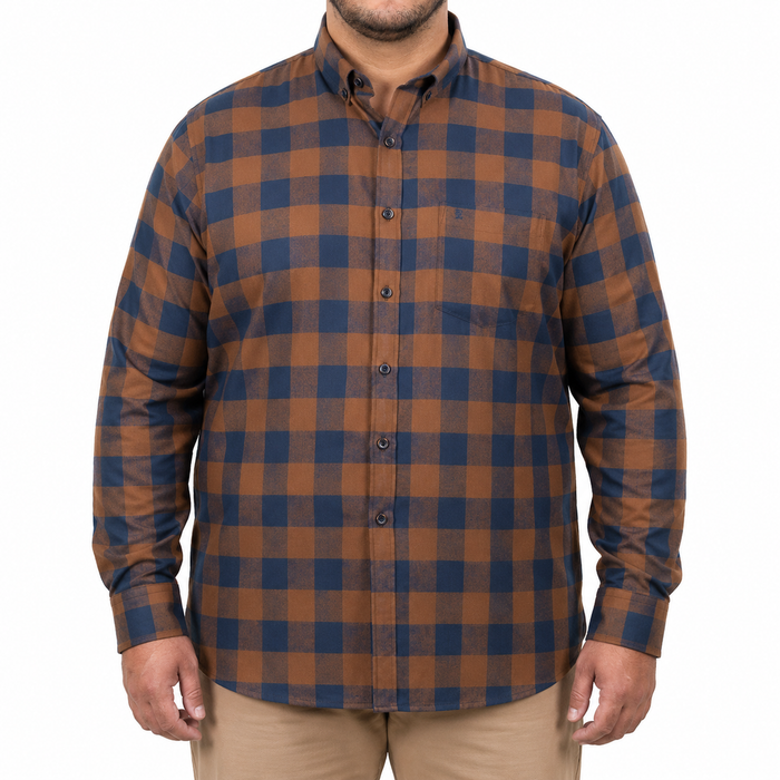 Camisa de Franela de Cuadros Naranja con Manga Larga Talla Extra 2309449