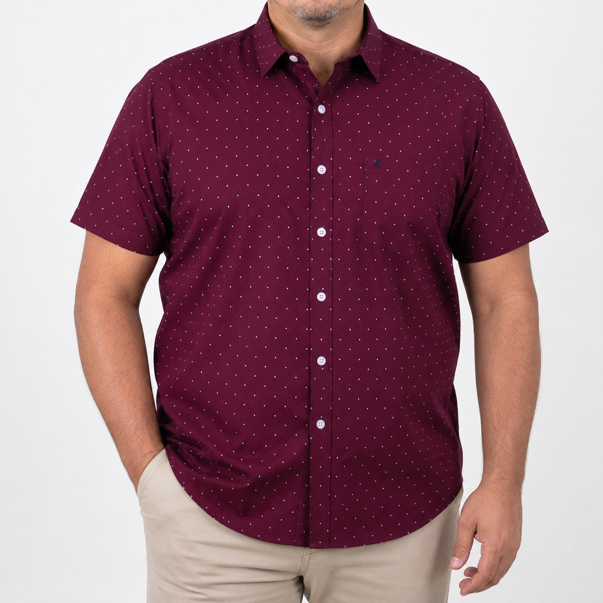 Camisa Estampada Guinda Manga Corta Talla Extra 100% Algodón 2311601