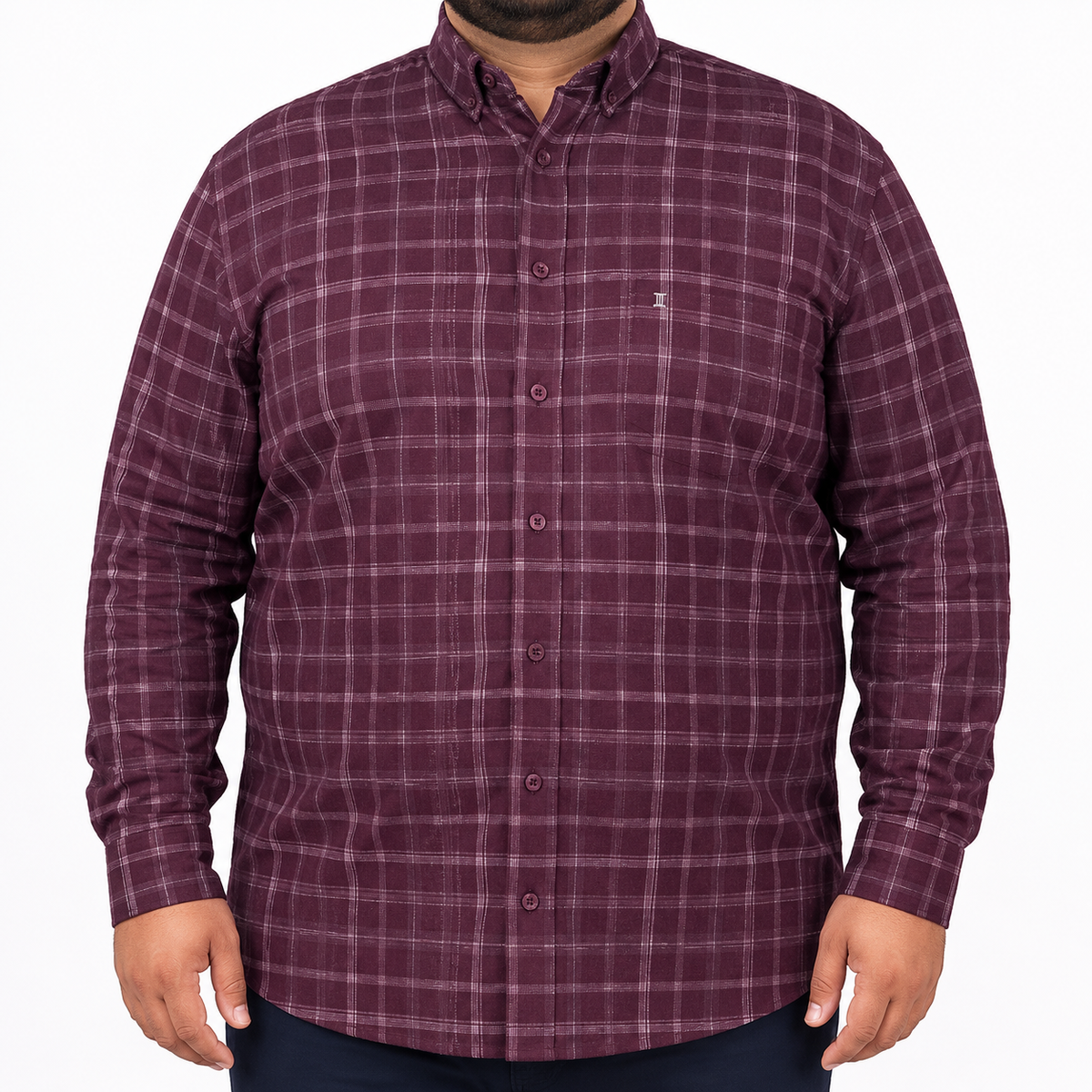 Camisa Pana Morado Cuadros Manga Larga 100% Algodón Talla Extra 2510035