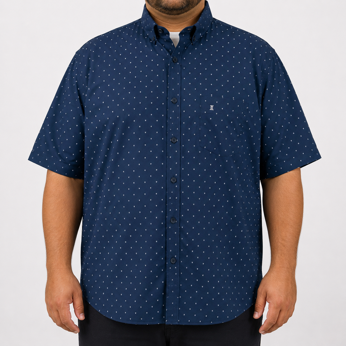 Camisa Estampada Azul Manga Corta Talla Extra 100% Algodón 2307035