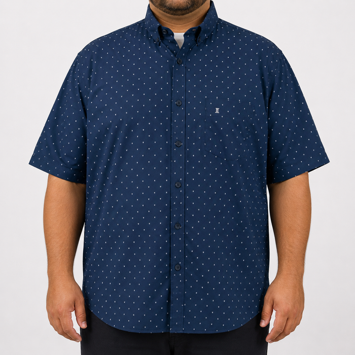 Camisa Estampada Azul Manga Corta Talla Extra 100% Algodón 2307035
