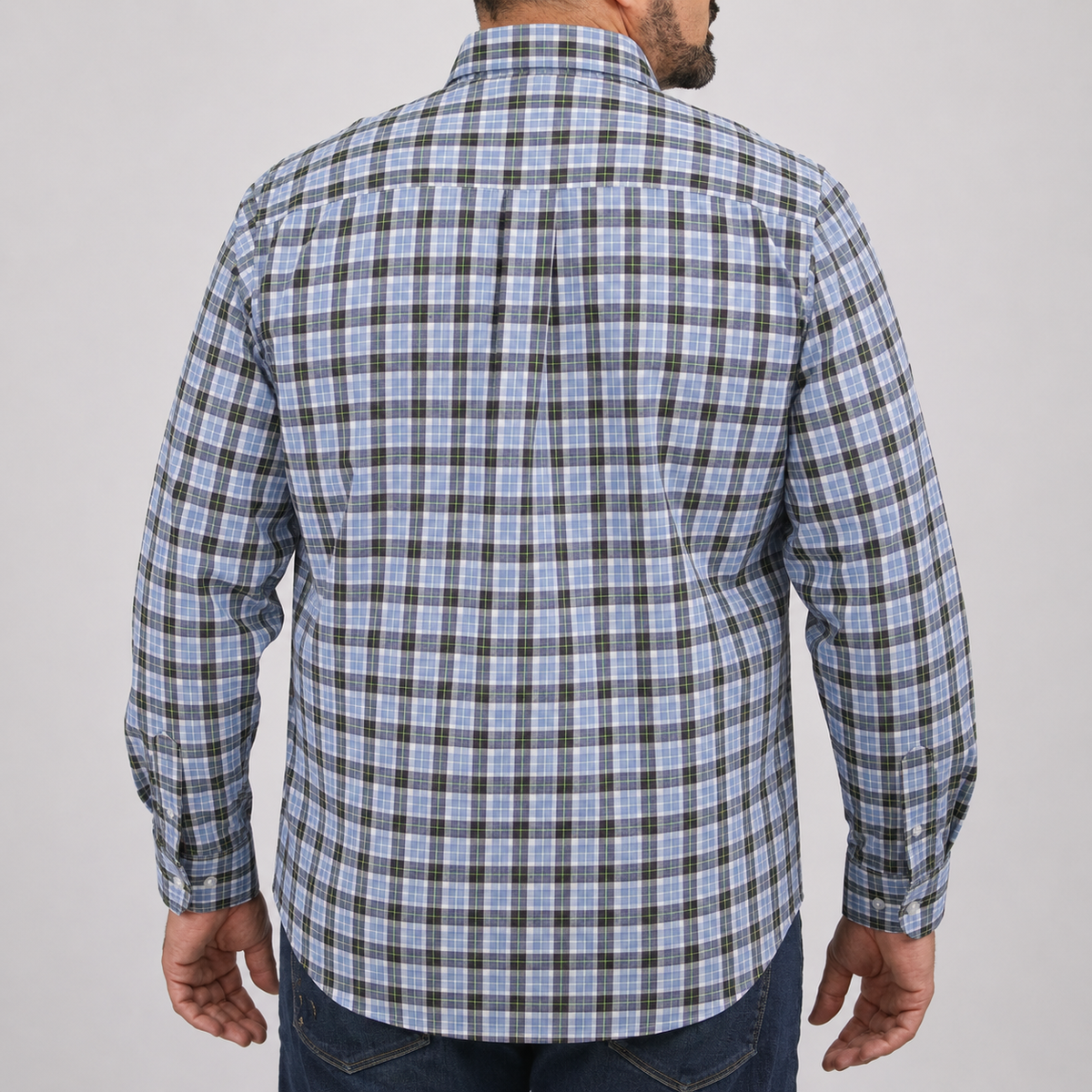 Camisa Cuadros Azul Manga Larga 100% Algodón Talla Extra 2615042