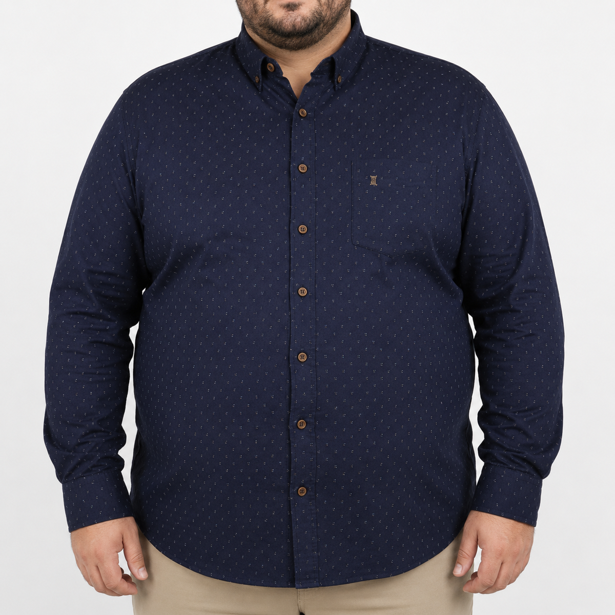 Camisa Estampada Azul Manga Larga Talla Extra 100% Algodón 2306003