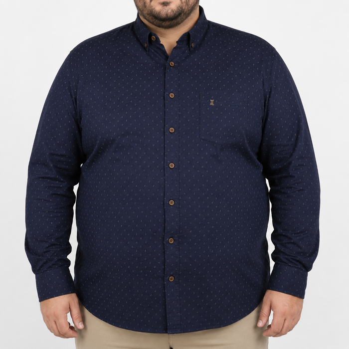 Camisa Estampada Azul Manga Larga Talla Extra 100% Algodón 2306003