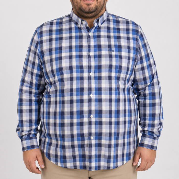 Camisa Cuadros Azul Manga Larga Talla Extra 100% Algodón 2306013