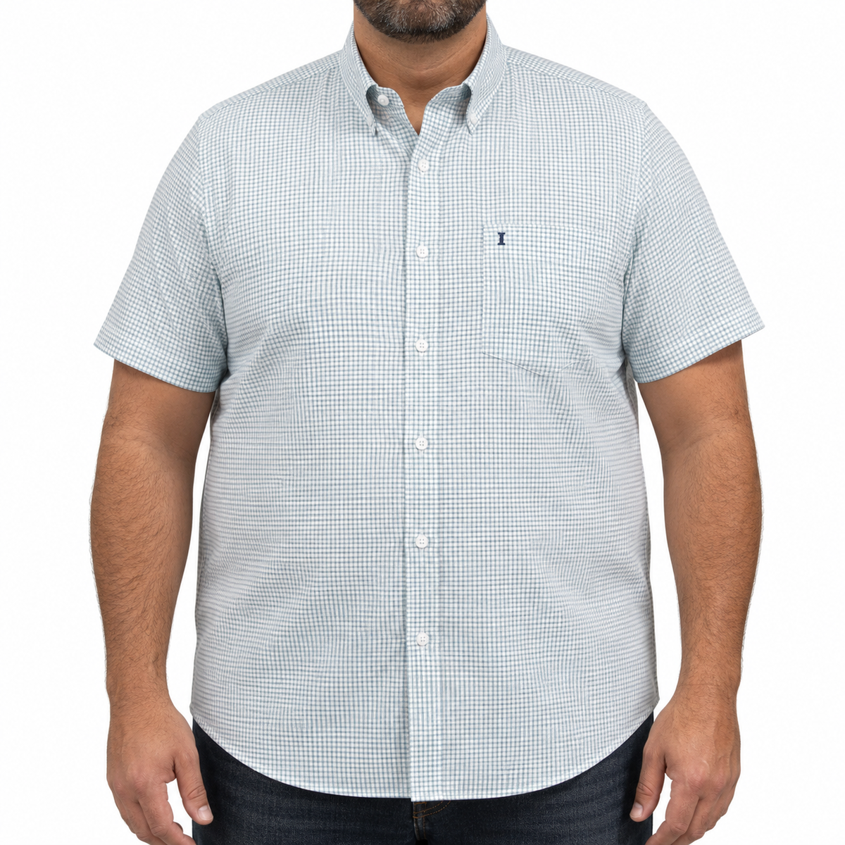 Camisa Cuadros Azul Manga Corta 100% Algodón Talla Extra 2606119