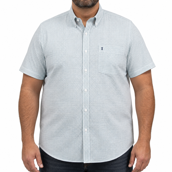 Camisa Cuadros Azul Manga Corta 100% Algodón Talla Extra 2606119