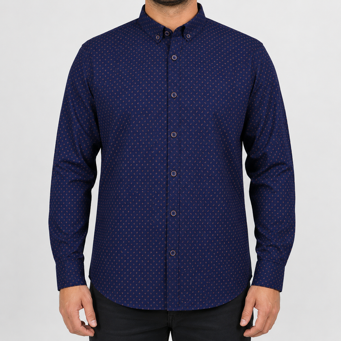 Camisa Estampado Azul Manga Larga 100% Algodón 2416084