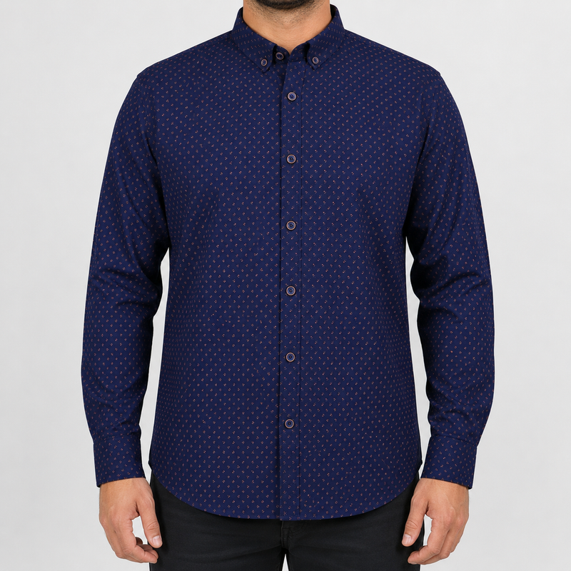 Camisa Estampado Azul Manga Larga 100% Algodón 2416084