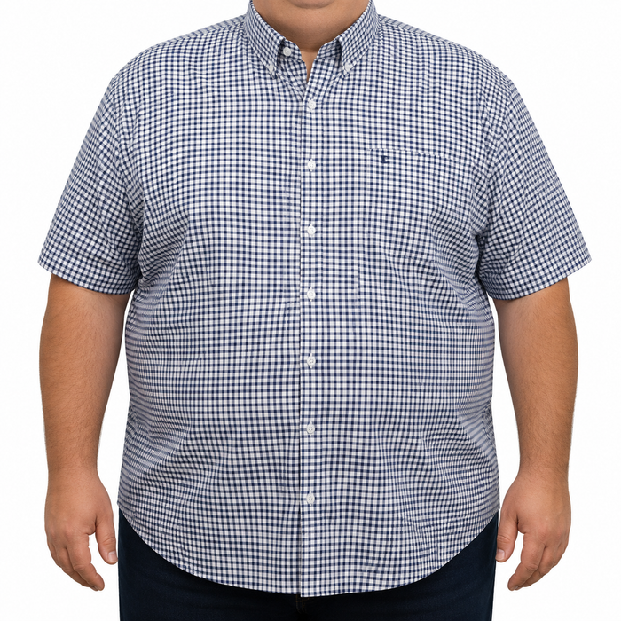 Camisa Cuadros Azul Manga Corta 100% Algodón Talla Extra 2615042