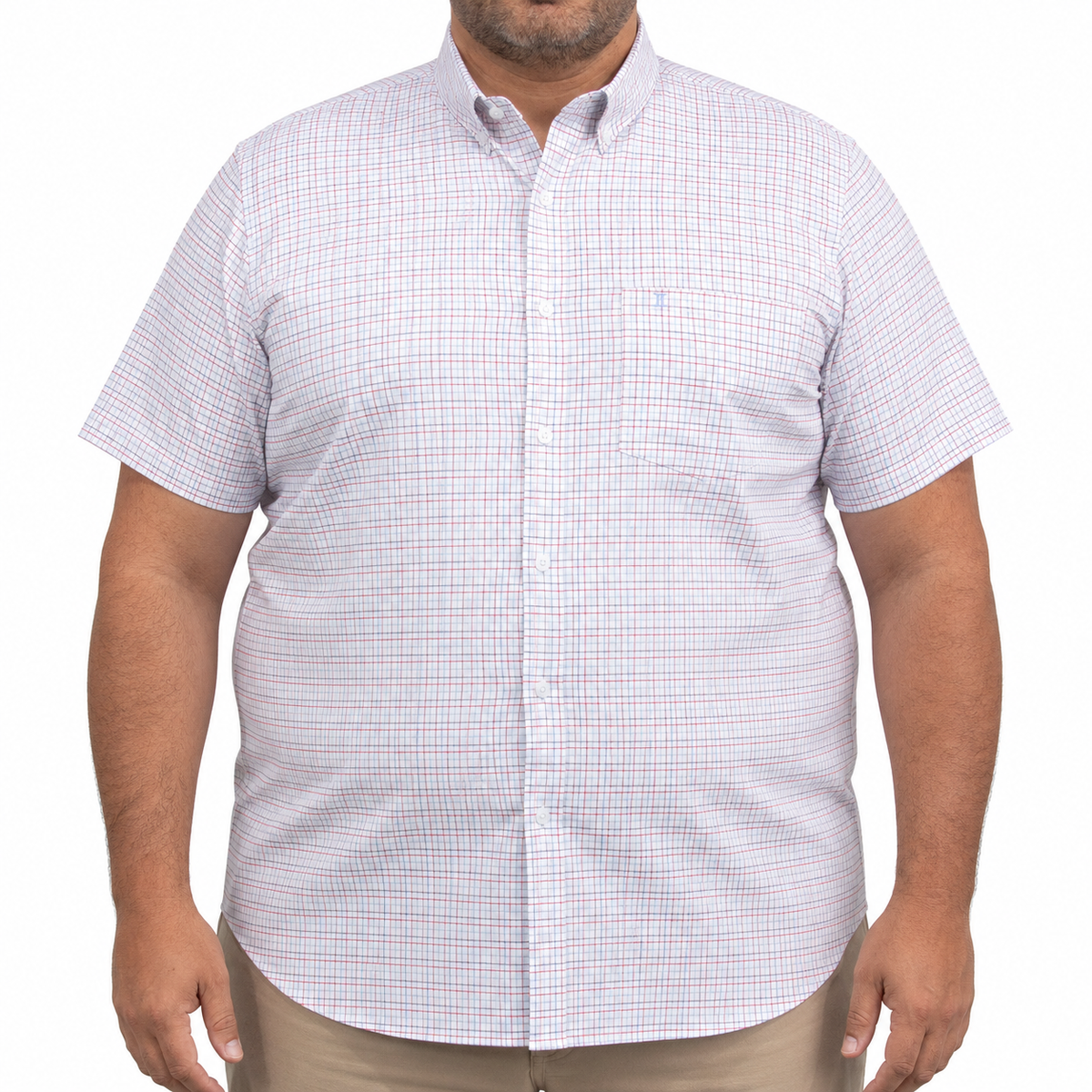 Camisa Cuadros Blanca Manga Corta 100% Algodón Talla Extra 2607141