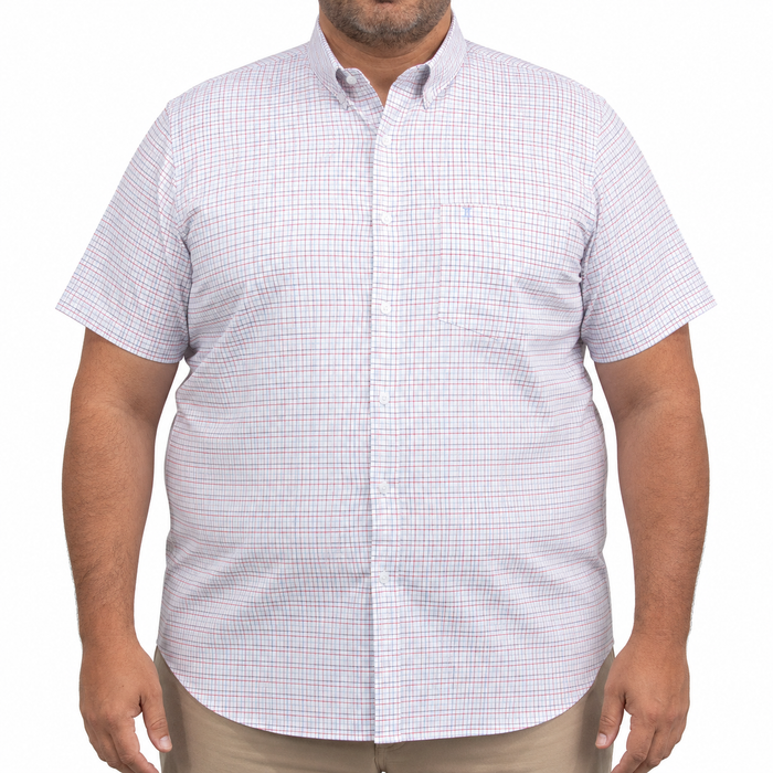 Camisa Cuadros Blanca Manga Corta 100% Algodón Talla Extra 2607141