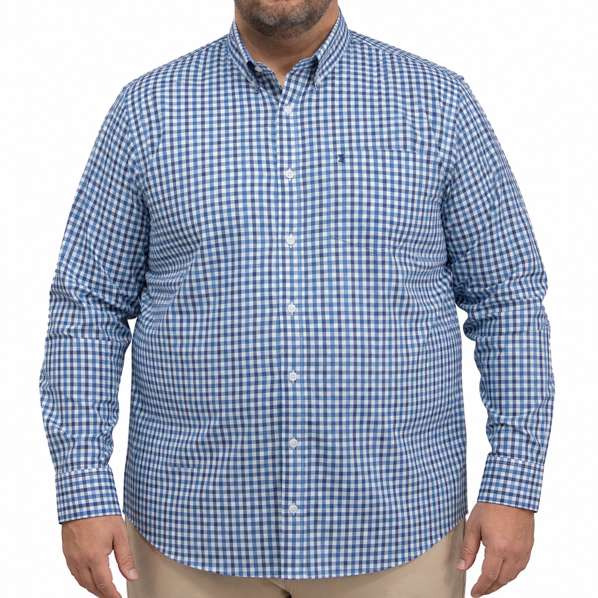 Camisa Cuadros Azul Manga Larga 100% Algodón Talla Extra 2607133