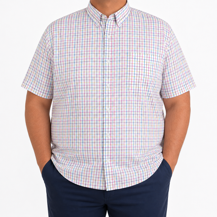 Camisa Cuadros Multicolor Manga Corta Talla Extra 100% Algodón 2205133 - dioromx