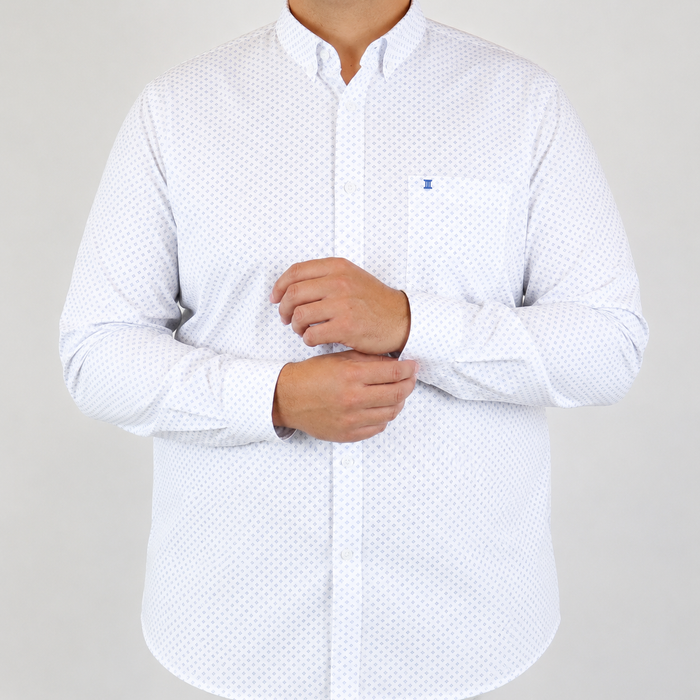 Camisa Estampada Blanca con Manga Larga Talla Extra 100% Algodón 2303057 - dioromx