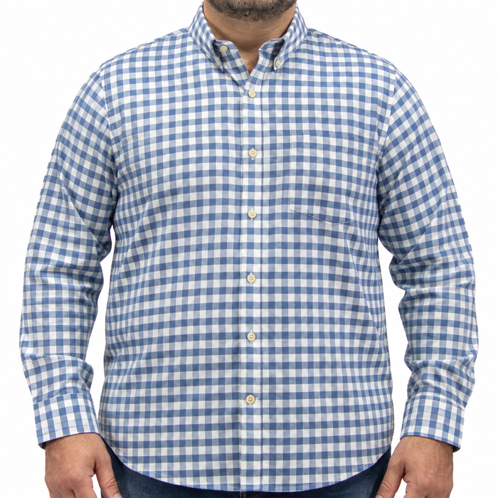 Camisa Cuadros Azul Manga Larga 100% Algodón Talla Extra 2609172