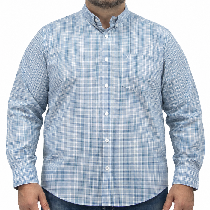 Camisa Cuadros Azul Manga Larga 100% Algodón Talla Extra 2609173