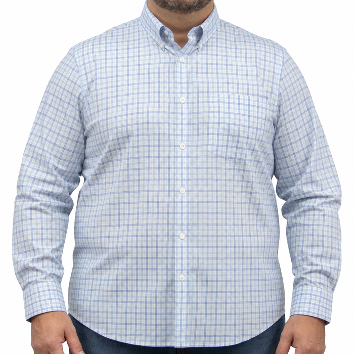 Camisa Cuadros Azul Manga Larga 100% Algodón Talla Extra 2609174