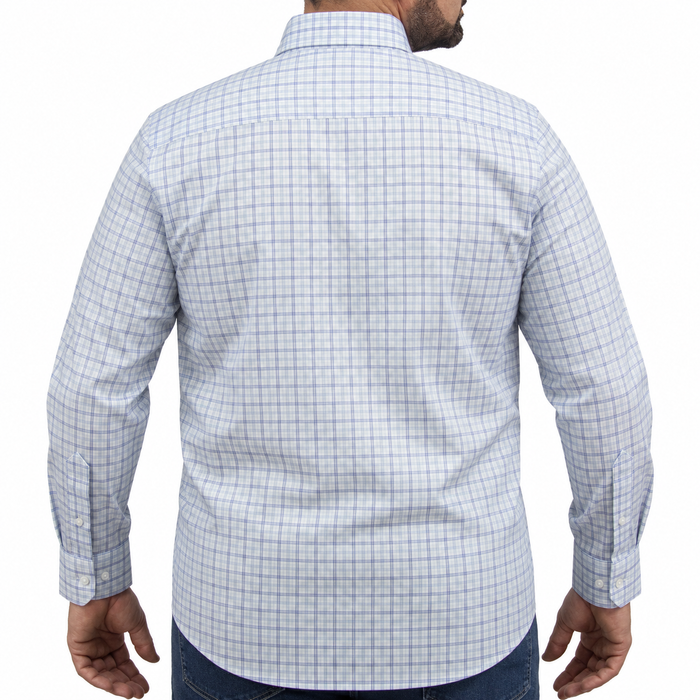 Camisa Cuadros Azul Manga Larga 100% Algodón Talla Extra 2609174