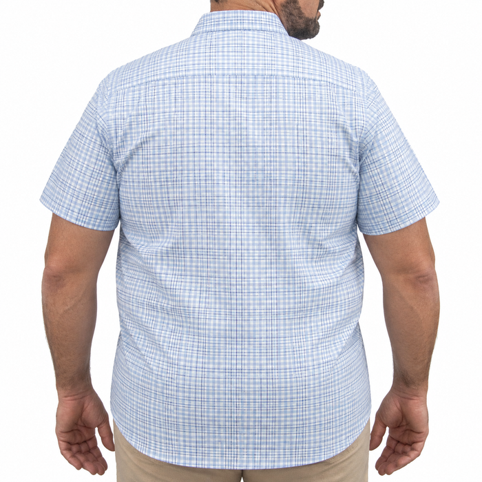 Camisa Cuadros Azul Manga Corta 100% Algodón Talla Extra 2609193