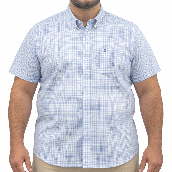 Camisa Cuadros Azul Manga Corta 100% Algodón Talla Extra 2609193