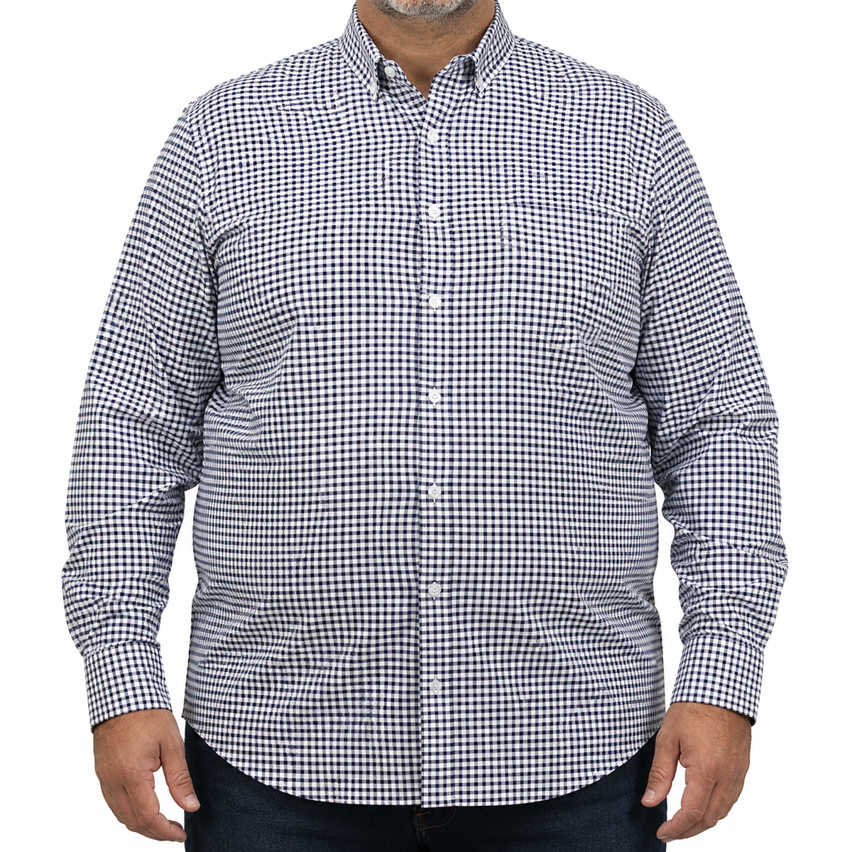 Camisa Cuadros Azul Manga Larga 100% Algodón Talla Extra 2615035