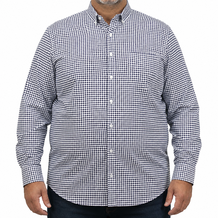 Camisa Cuadros Azul Manga Larga 100% Algodón Talla Extra 2615035
