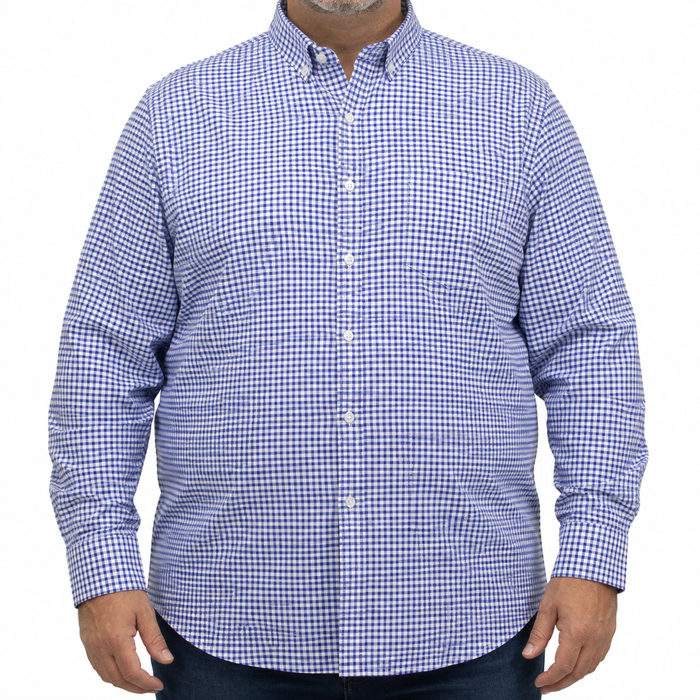 Camisa Cuadros Azul Manga Larga 100% Algodón Talla Extra 2615036