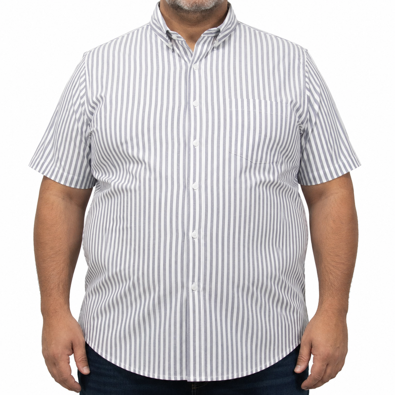 Camisa Rayas Gris Manga Corta 100% Algodón Talla Extra 2615045