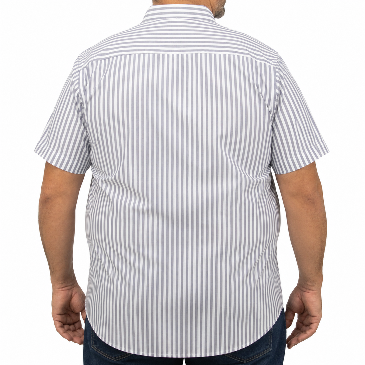 Camisa Rayas Gris Manga Corta 100% Algodón Talla Extra 2615045