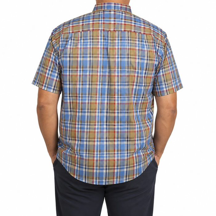 Camisa Cuadros Multicolor Manga Corta Talla Extra 100% Algodón 2307038