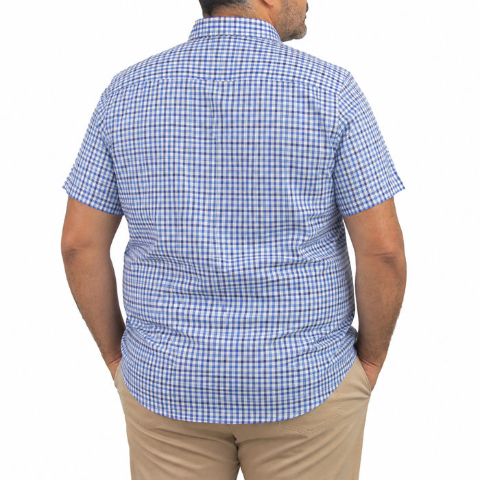Camisa de Cuadros Azul Manga Corta 100% Algodón Talla Extra 2603027