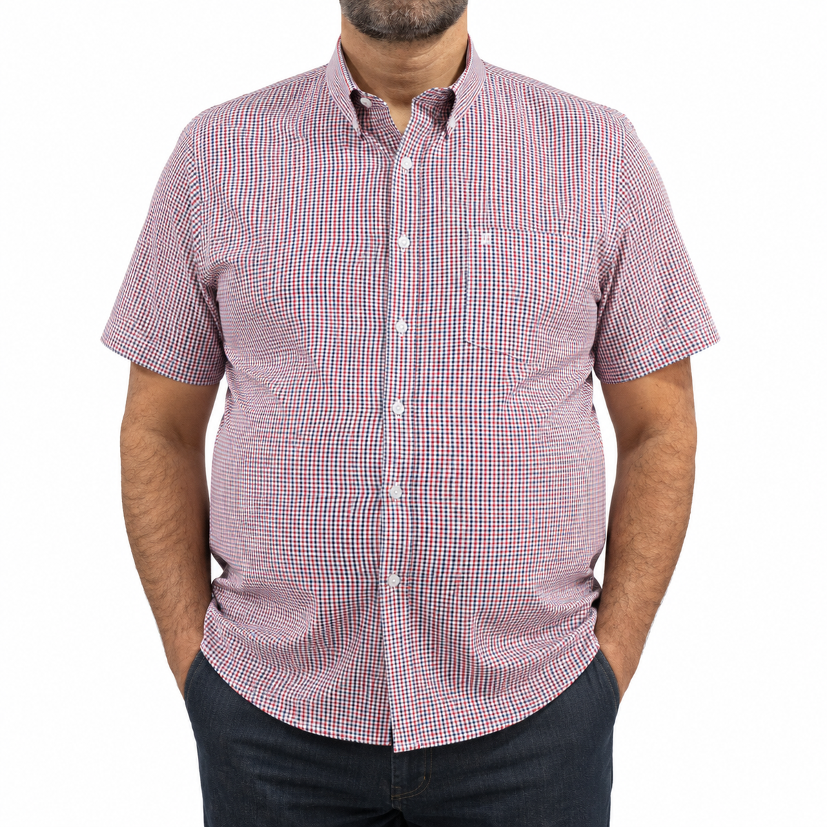 Camisa de Cuadros Roja Manga Corta 100% Algodón Talla Extra 2604048