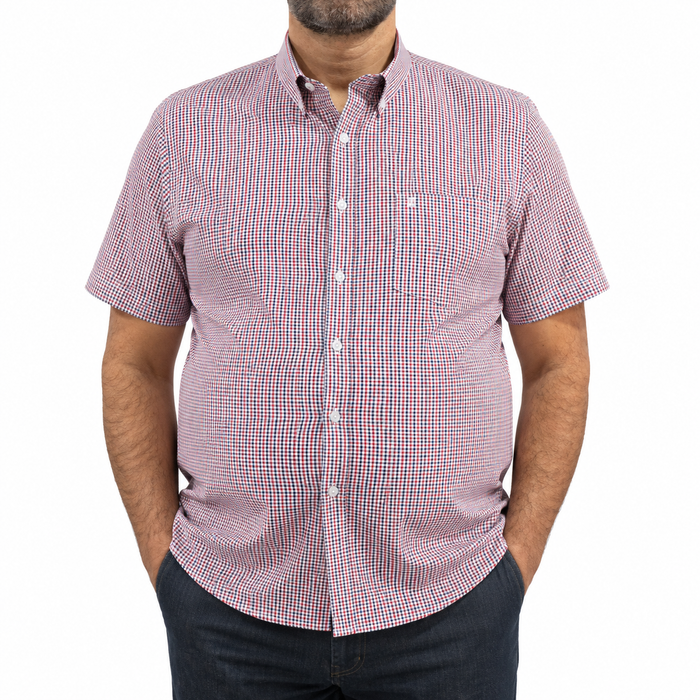 Camisa de Cuadros Roja Manga Corta 100% Algodón Talla Extra 2604048