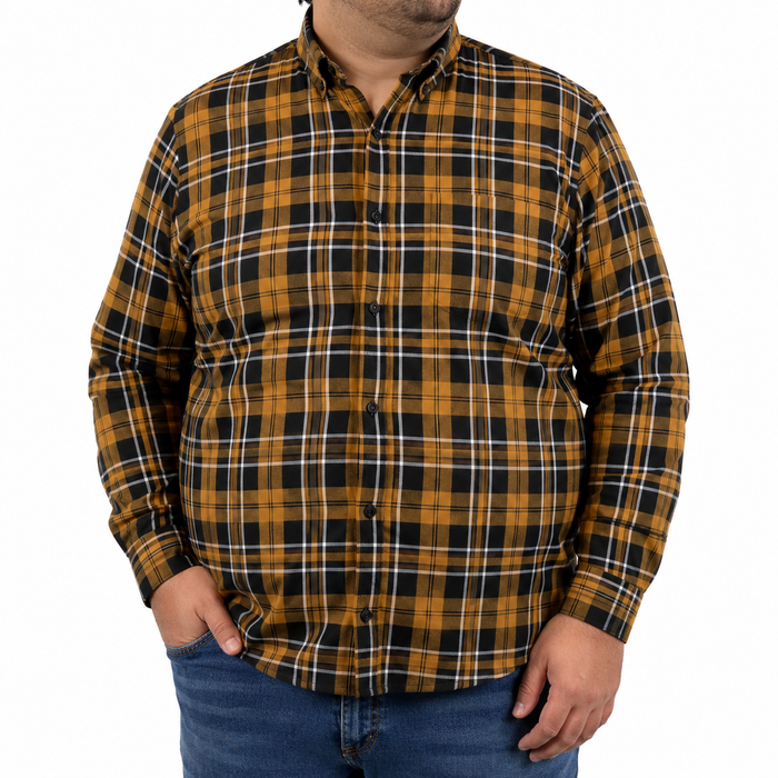 Camisa de Franela de Cuadros Mostaza con Manga Larga Talla Extra 2209080