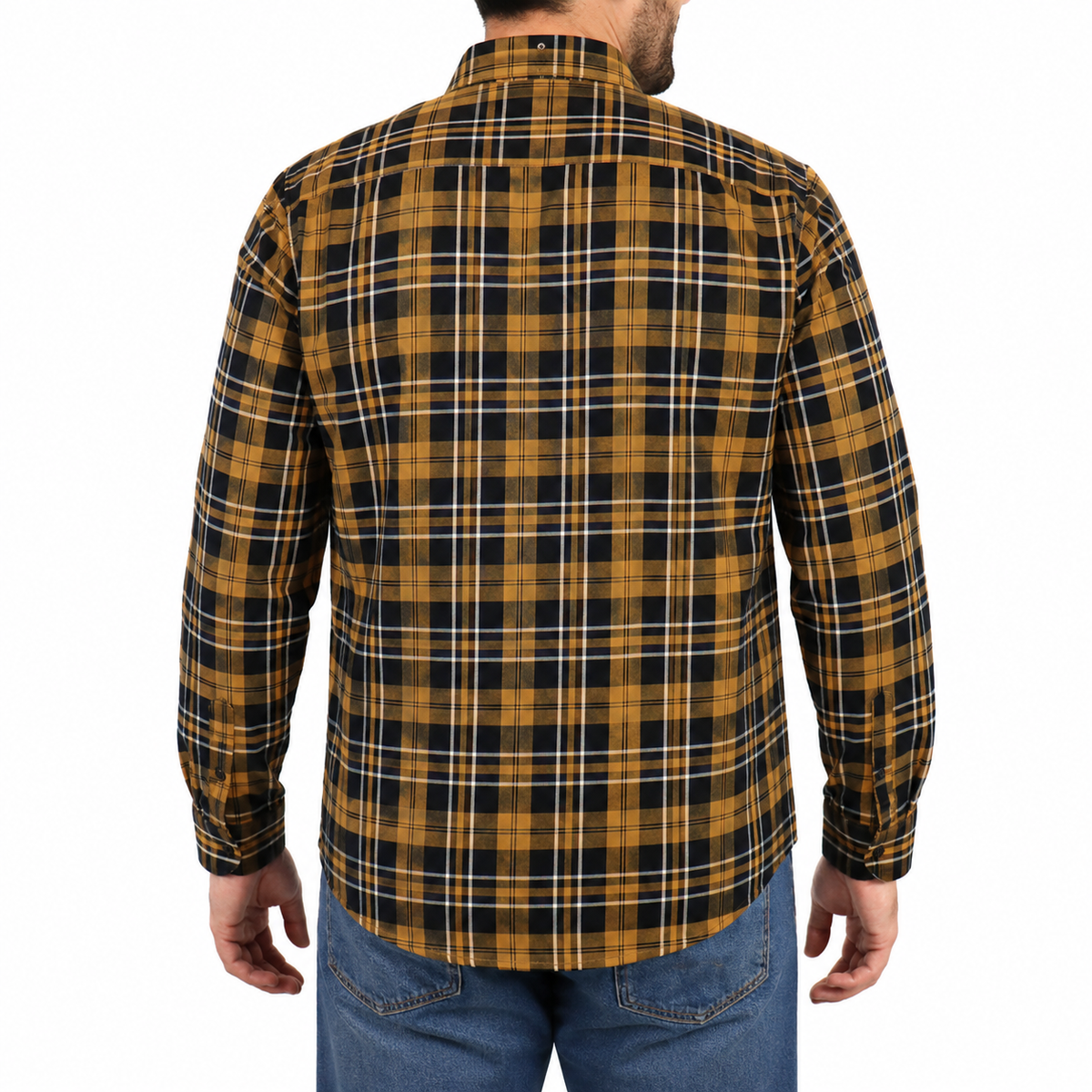 Camisa de Franela de Cuadros Mostaza con Manga Larga Talla Extra 2209080