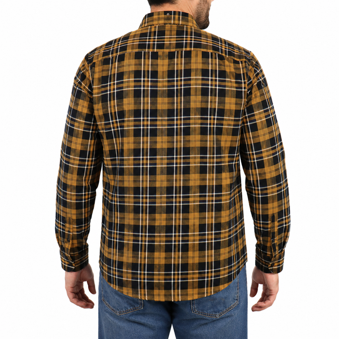 Camisa de Franela de Cuadros Mostaza con Manga Larga Talla Extra 2209080