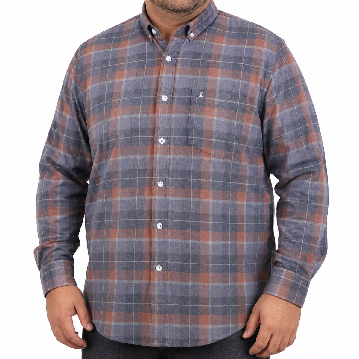 Camisa de Pana de Cuadros Gris con Manga Larga 100% Algodón Talla Extra 2309433