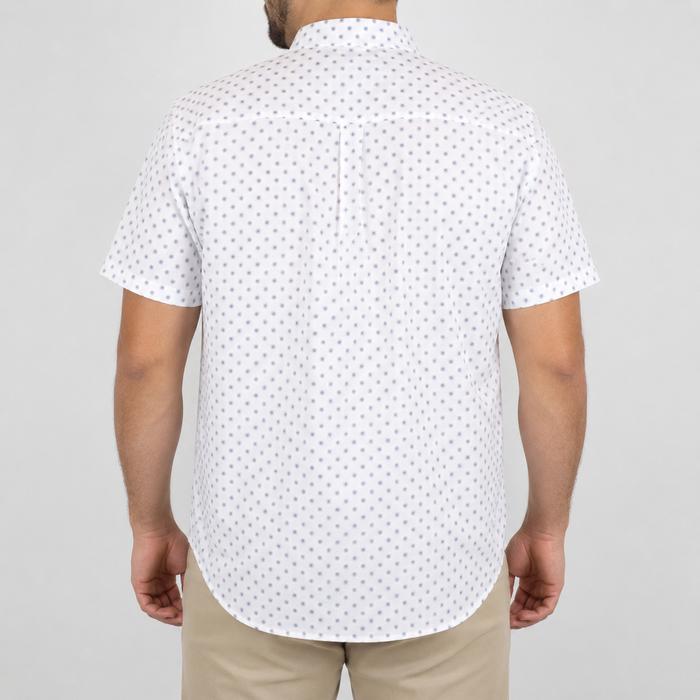 CAMISA MANGA CORTA BLANCO ESTAMPADO 100% ALGODÓN TALLA EXTRA 2301027