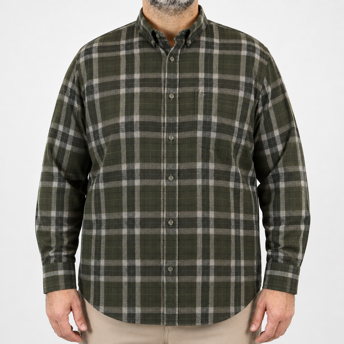Camisa de Pana de Cuadros Verde con Manga Larga 100% Algodón Talla Extra 2209084