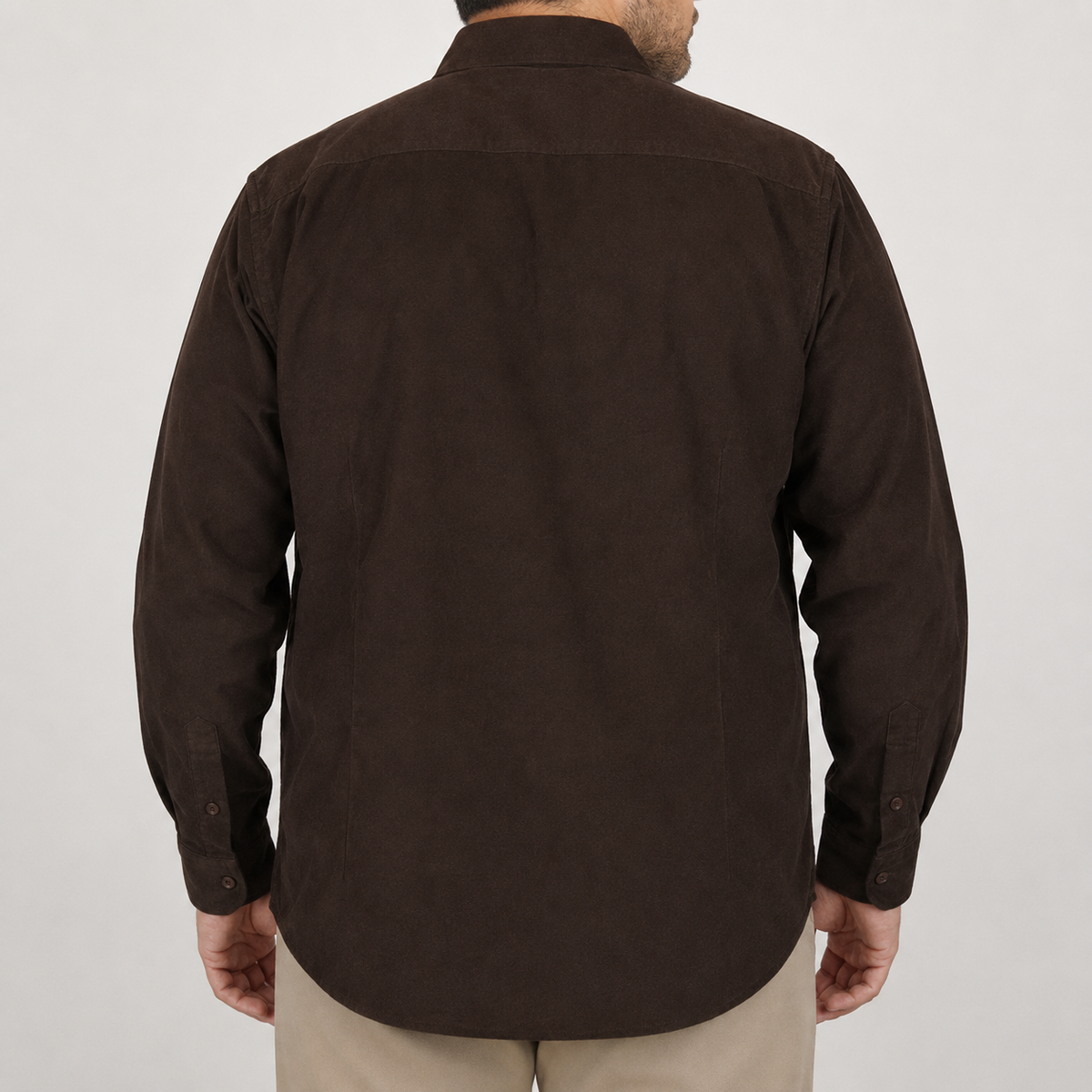Camisa de Pana Café Lisa con Manga Larga 100% Algodón Talla Extra 2309427