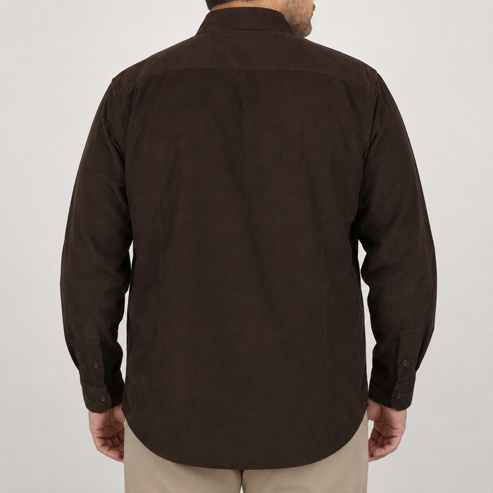 Camisa de Pana Café Lisa con Manga Larga 100% Algodón Talla Extra 2309427
